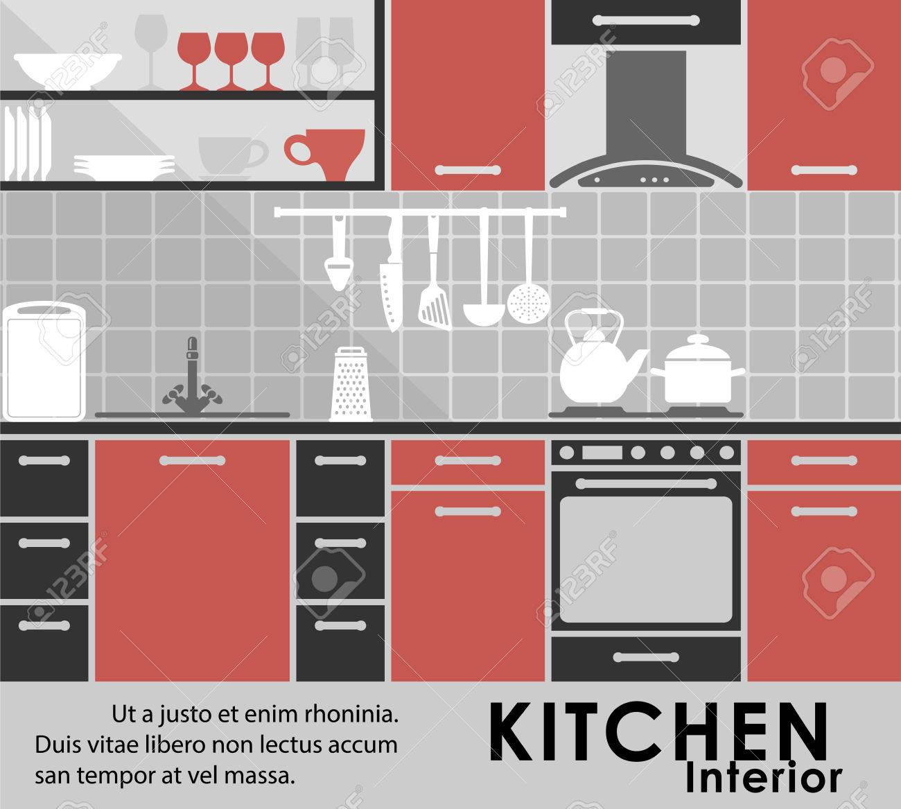 Modern Kitchen Interior In Flat Style Showing A Modern Kitchen Interior In Flat Style Showing A With Ed Liances And Cabis