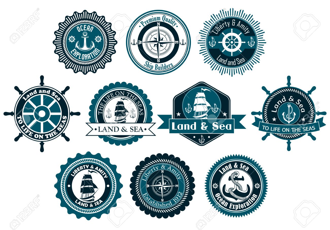 Circle Marine Heraldic Labels With Anchors, Compass, Sailboat And Ropes For  Nautical And Logo Design Royalty Free SVG, Cliparts, Vectors, and Stock  Illustration. Image 32405922.