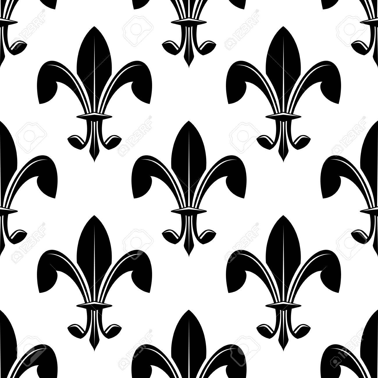 black and white seamless classic fleur de lys pattern suitable