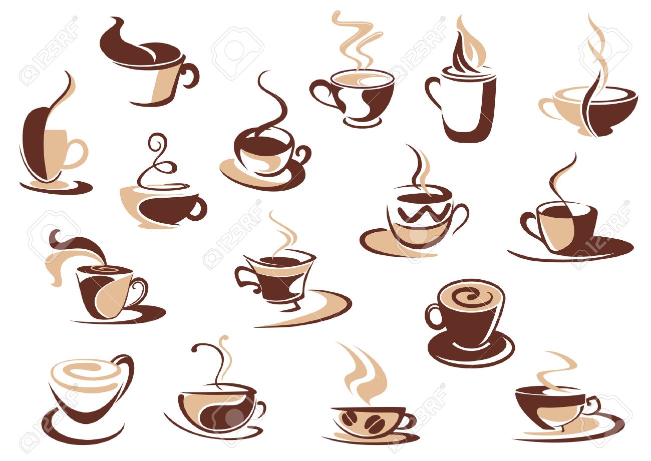 Kaffeetasse Symbole In Brauntonen Mit Doodle Skizzen Von Dampfenden Tassen Kaffee Cappuccino Und Espresso Lizenzfrei Nutzbare Vektorgrafiken Clip Arts Illustrationen Image