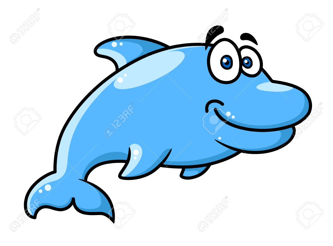 Heureux Dessin Anime Dauphin Bleu Piscine De Caracteres Avec Le Sourire Illustration Vectorielle Clip Art Libres De Droits Vecteurs Et Illustration Image