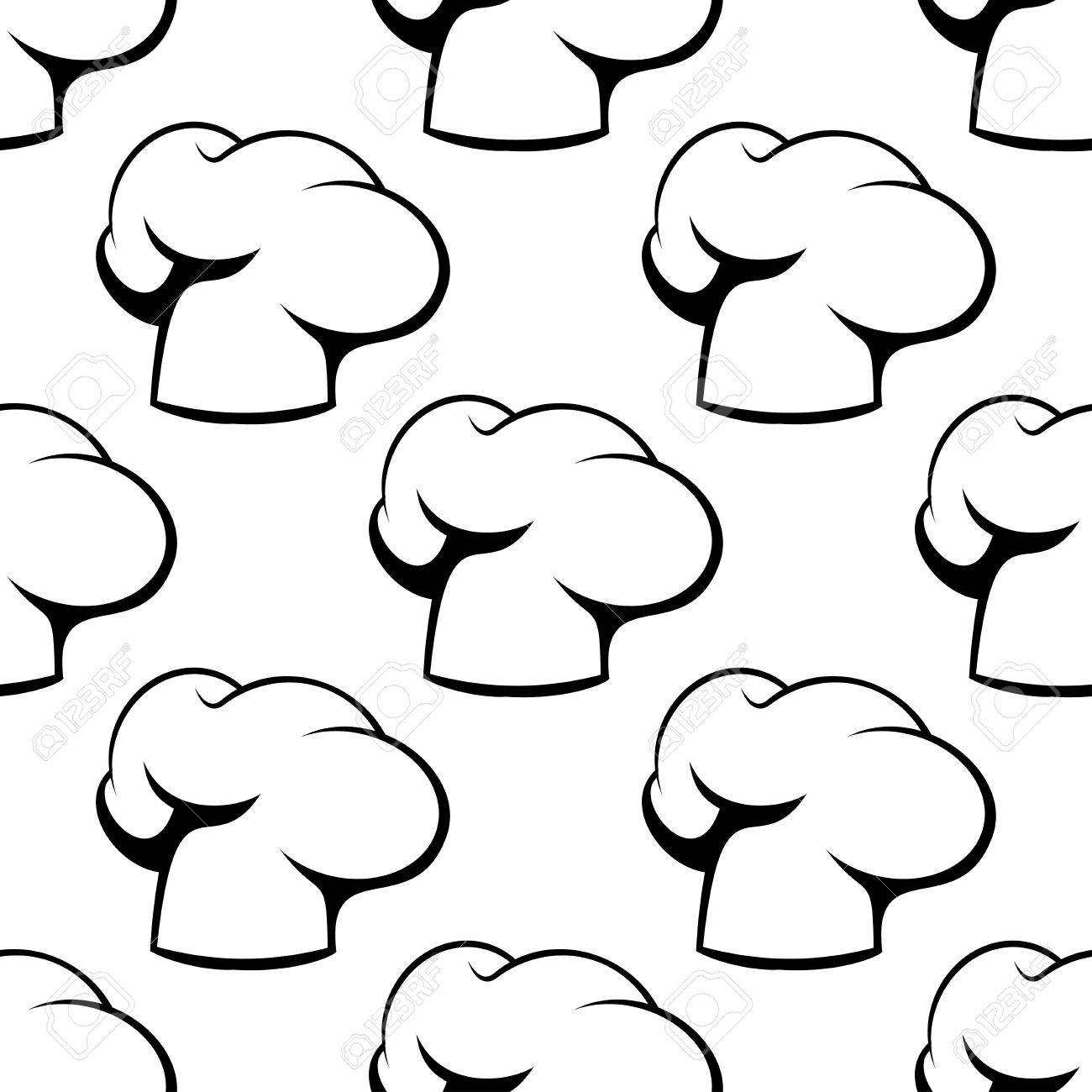 classic chef hats and toques outline seamless pattern in white