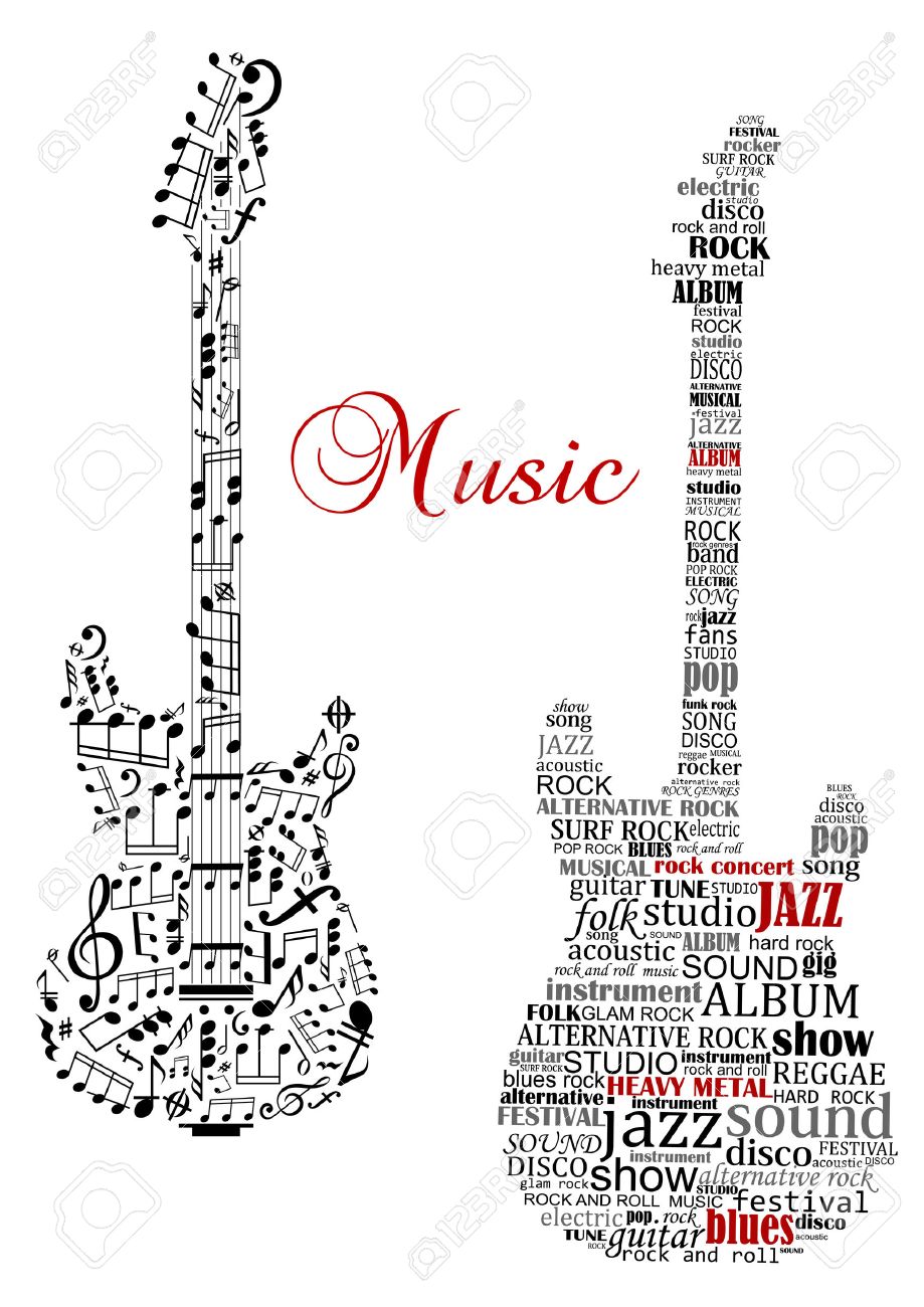 classic guitars with words and musical notes and text music for music notes in words