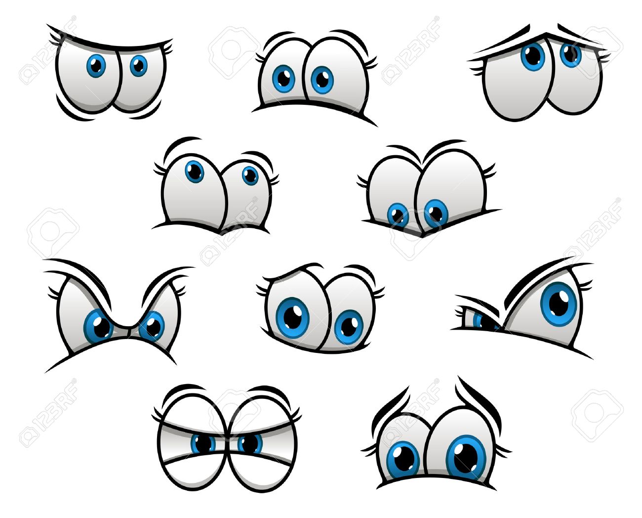 Cute Cartooned Big Blue Eyes With Happy, Fun, Sad And Angry Emotions For  Creation Of Comic Book Characters Royalty Free SVG, Cliparts, Vectors, and  Stock Illustration. Image 35531309., image size:1300x1048
