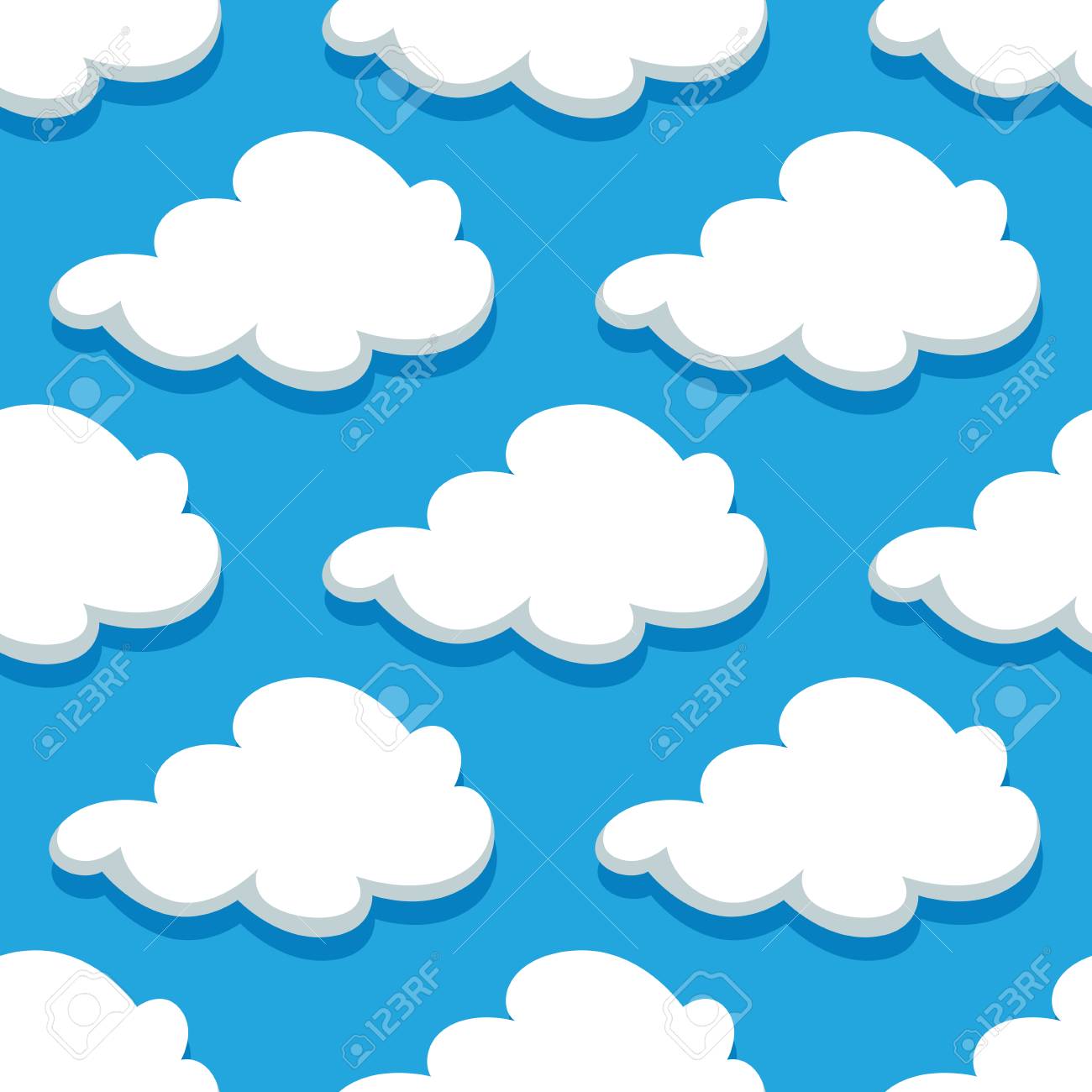 影の漫画のスタイルの明るい青色の背景の Forcomics と壁紙のデザインと大きな渦巻く雲のシームレスな空パターンのイラスト素材 ベクタ Image