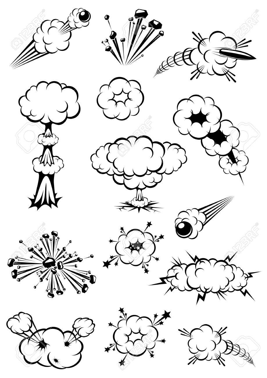 漫画の爆弾の黒と白の爆発および弾丸の道をモーションのイラスト素材 ベクタ Image