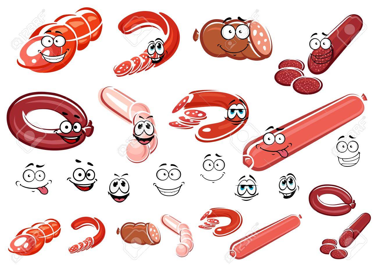 漫画のソーセージ ソーセージ 肉フード デザインの変な顔文字 のイラスト素材 ベクタ Image
