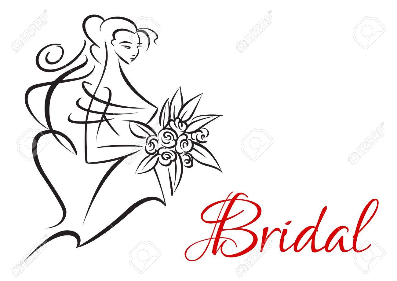 bridal invitation template with silhouette of pretty bride in