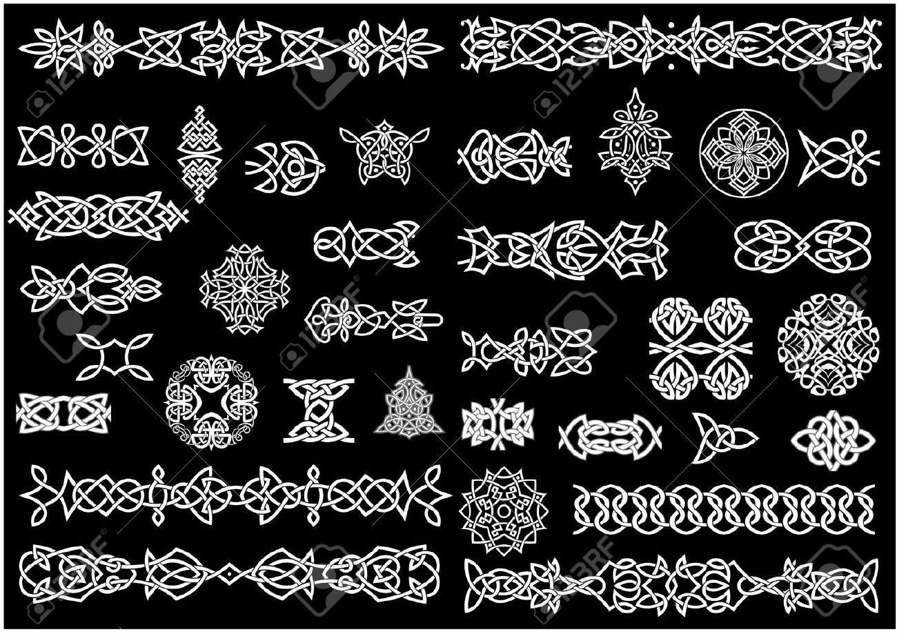 ケルト族の装飾 結び目パターンと伝統的な中世のスタイルで民族の装飾とタトゥーのデザインのための黒の罫線 のイラスト素材 ベクタ Image