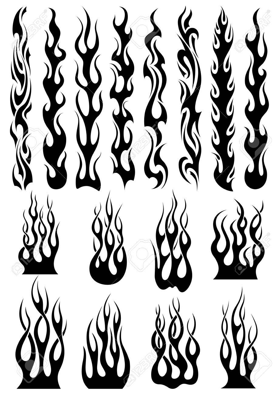 black tribal fire flames set for tattoo vinyl stickers and black tribal fire flames set for tattoo vinyl stickers and