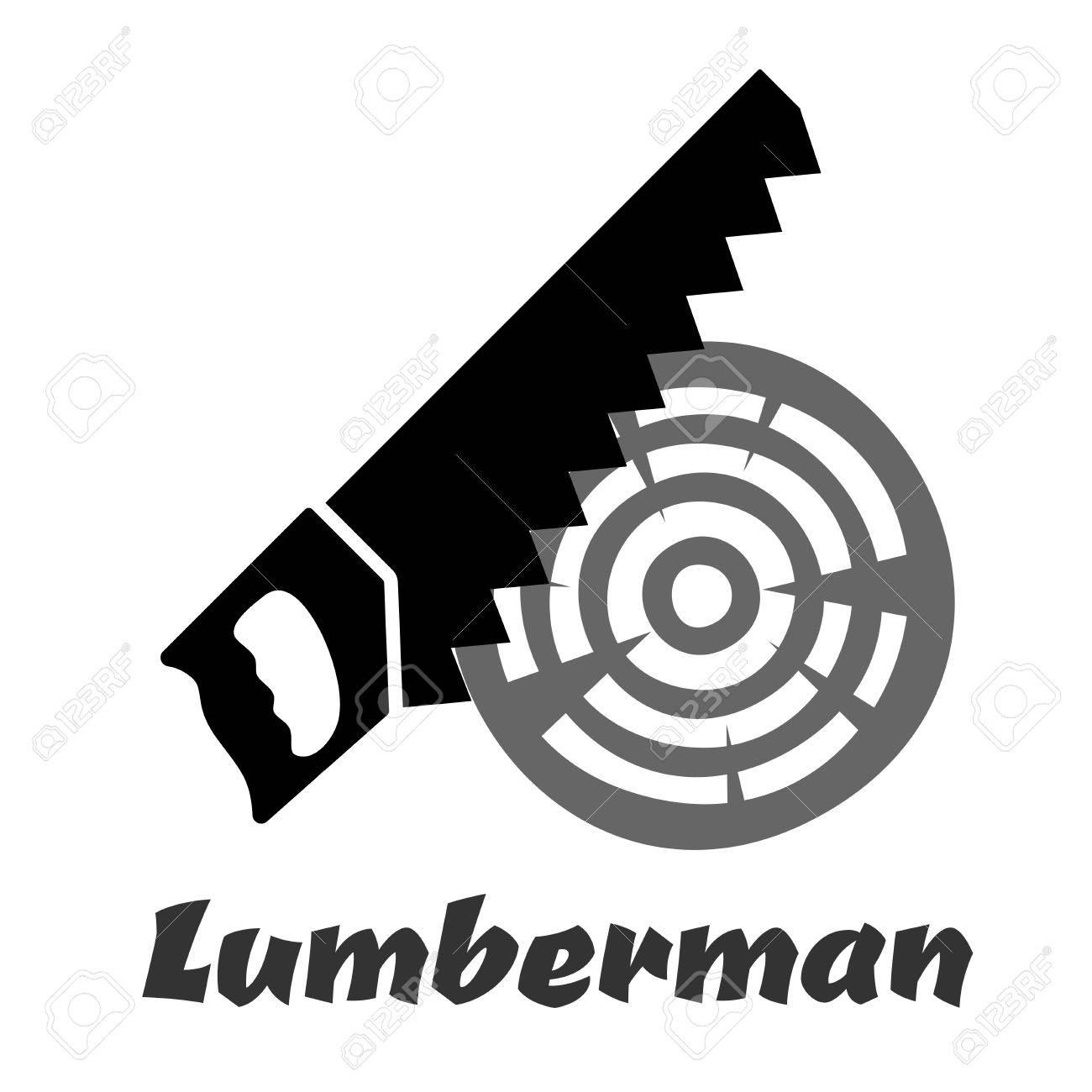 手は鋭い歯のあるエッジ加工木材のログ キャプション製材業者と白い背景で隔離と黒いアイコン シルエットを見たのイラスト素材 ベクタ Image