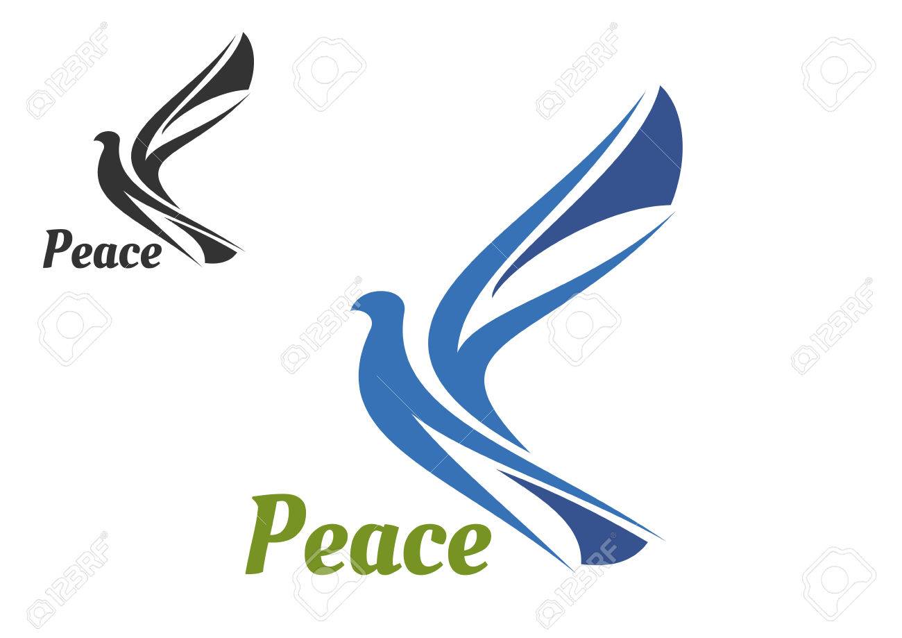 平和のシンボルまたは宗教紋章デザインとして鳩鳥の青いシルエットのイラスト素材 ベクタ Image