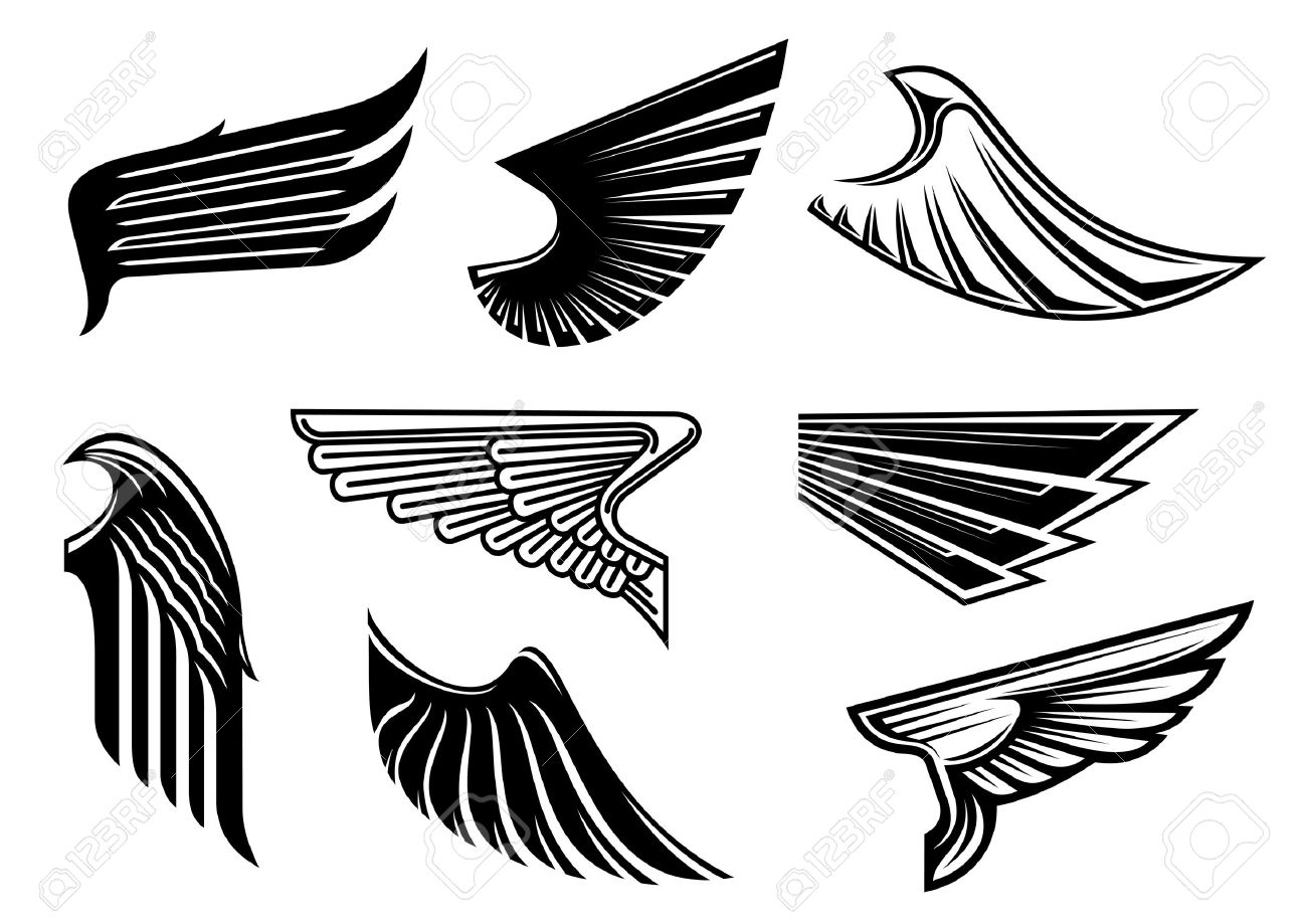 Black Tribal Wings With Pointed Feathering Isolated On White For  Tattoo,religious Or Heraldic Design Royalty Free SVG, Cliparts, Vetores, e  Ilustrações Stock. Image 41677984., image size:1300x919