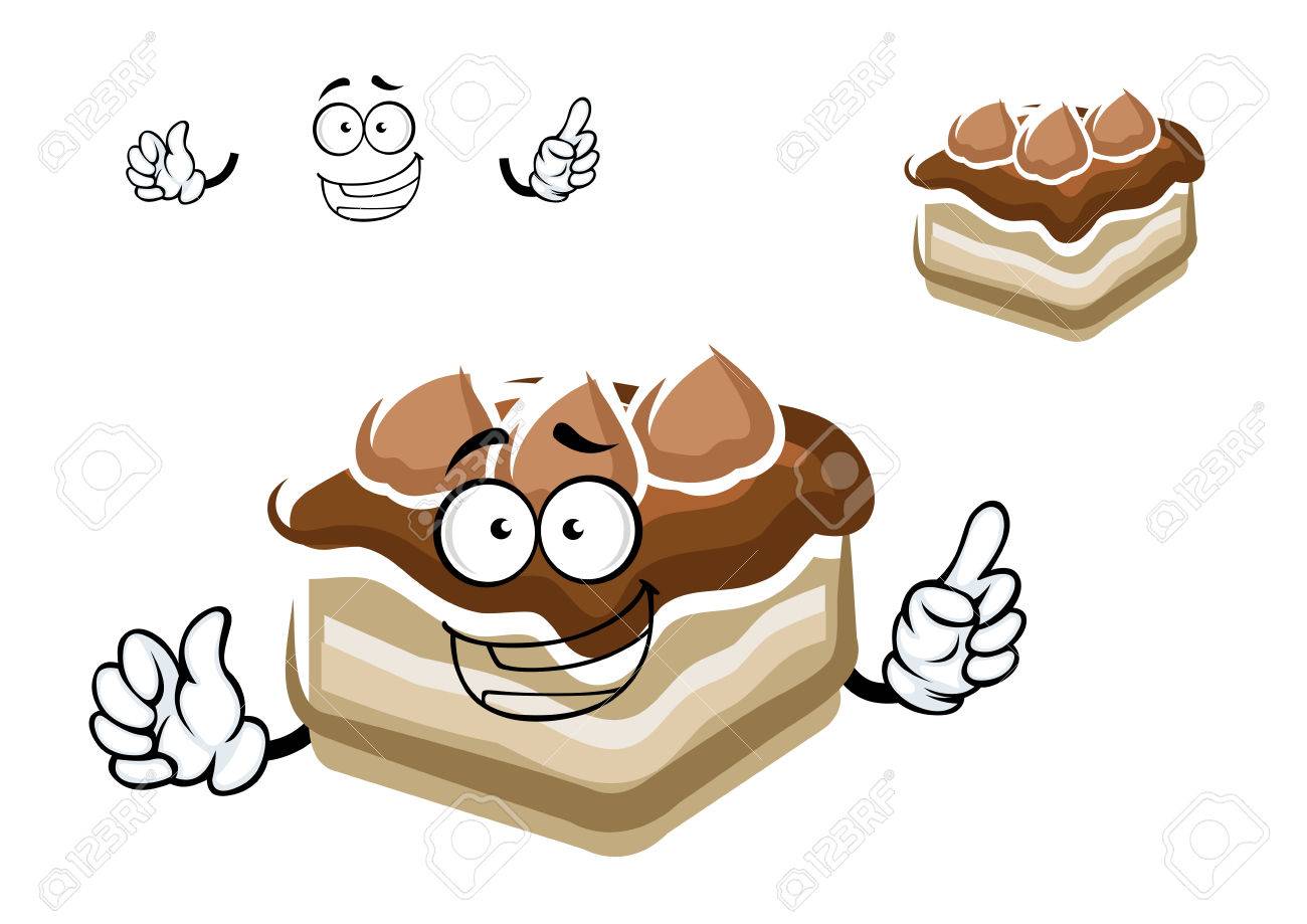 Personnage De Dessin Anime De Gateau Au Chocolat Heureux Avec Des Biscuits Et De La Creme Vanille Isole Sur Fond Blanc Clip Art Libres De Droits Vecteurs Et Illustration Image