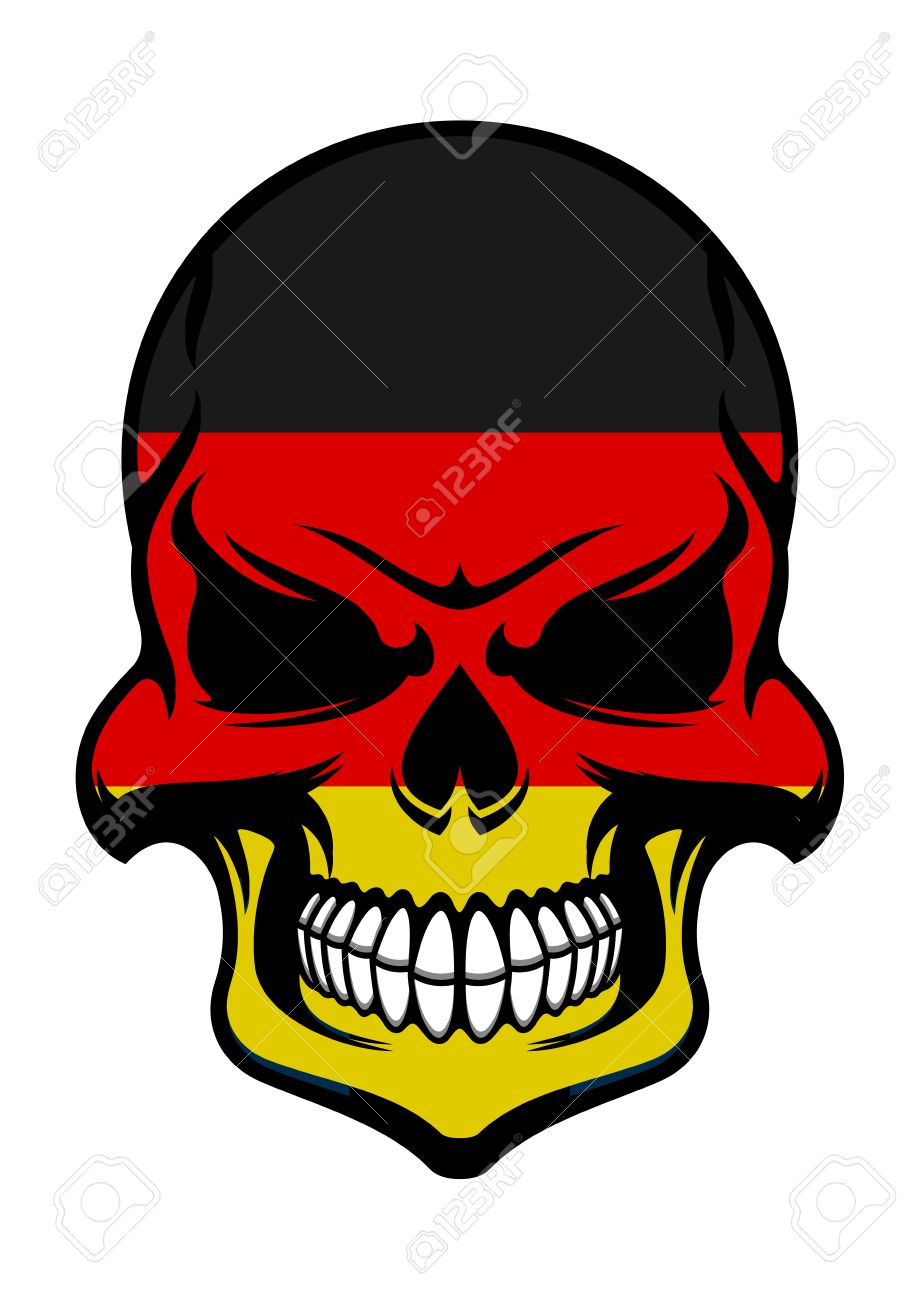 頭蓋骨は 黒 赤と黄色のストライプでドイツ国旗の色で着色 T シャツやタトゥーのデザインのイラスト素材 ベクタ Image