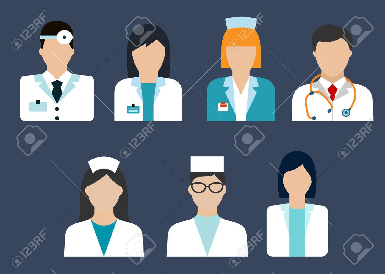 Flat icons of medical professions with doctor, therapist, surgeon, dentist, pharmacist and nurse avatars - 48314464 Flat icons of medical professions with doctor, therapist, surgeon, dentist, pharmacist and nurse avatars - 48314464