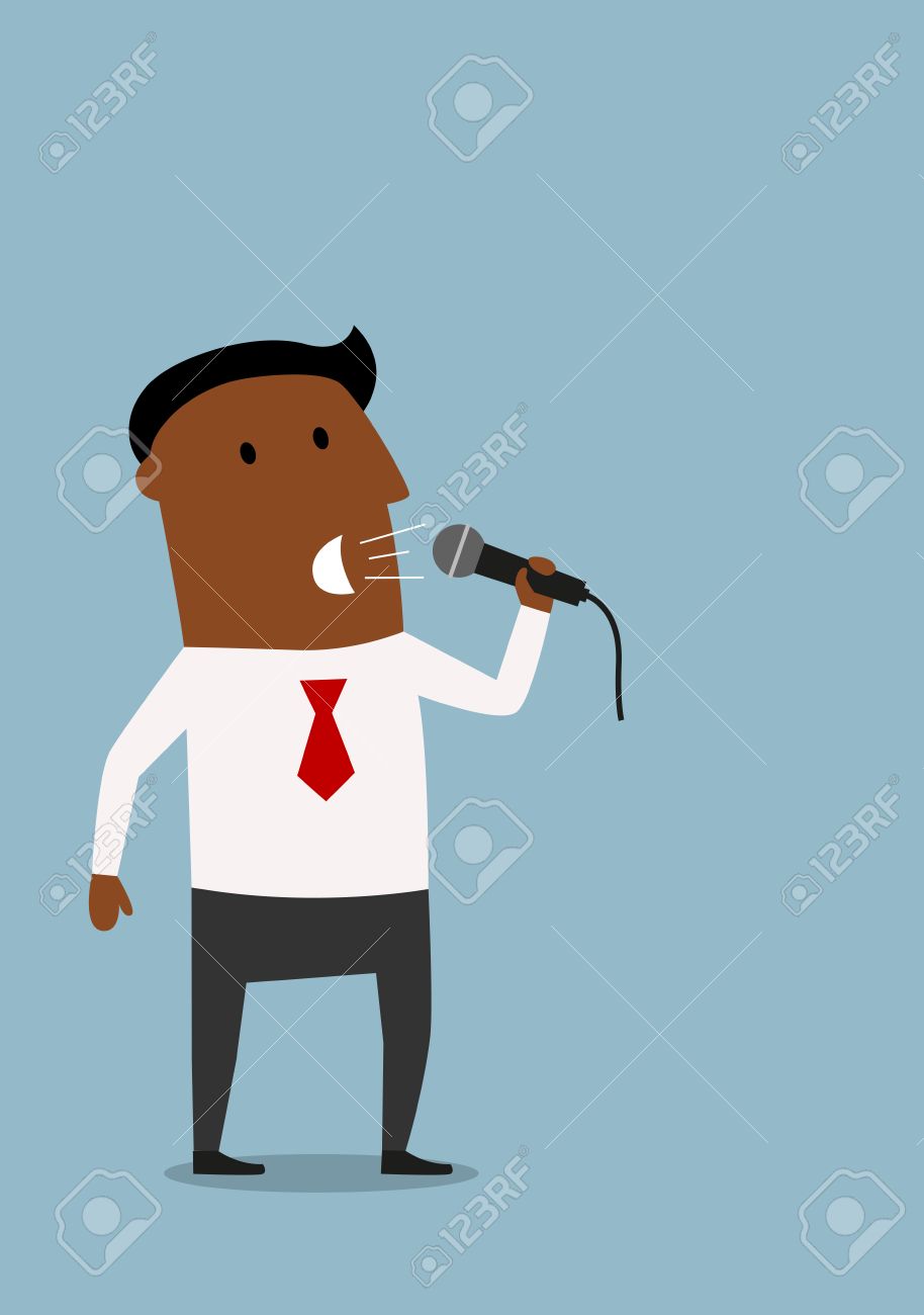 convincing cartoon african american businessman with microphone