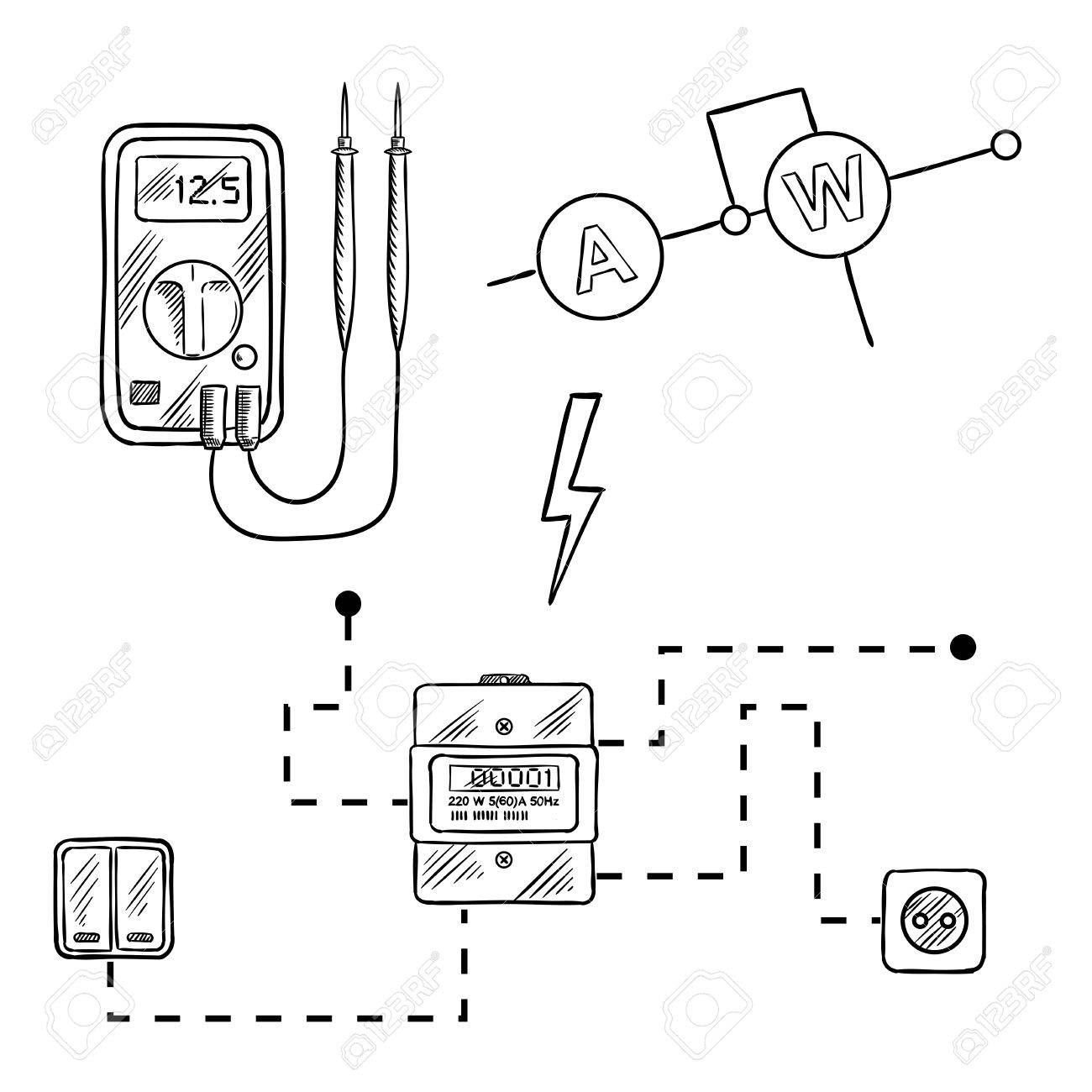 Digital Voltmeter Electricity Meter With Socket And Switches