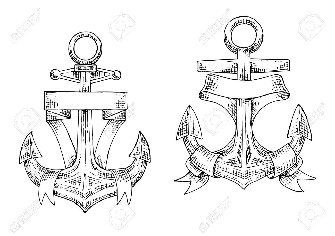 Vintage Engraving Nautical Anchors Sketch Symbols With Decorative