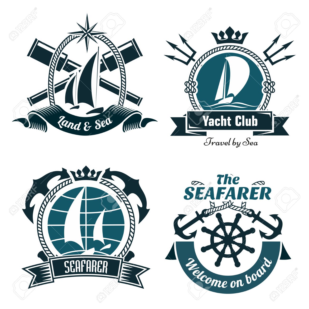 yacht club or sailing sport retro symbols and icons with sailing