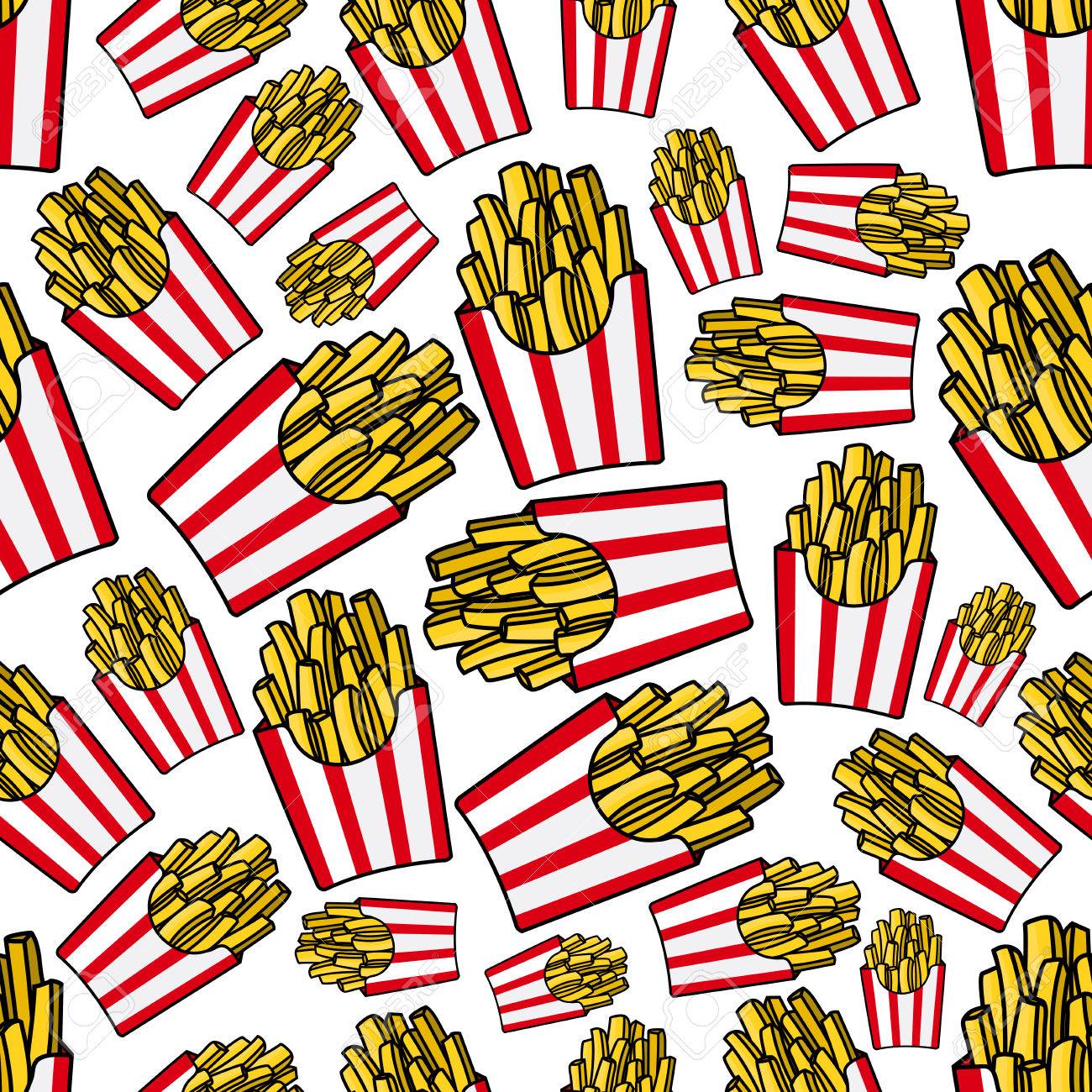 takeaway french fries cartoon background with seamless pattern