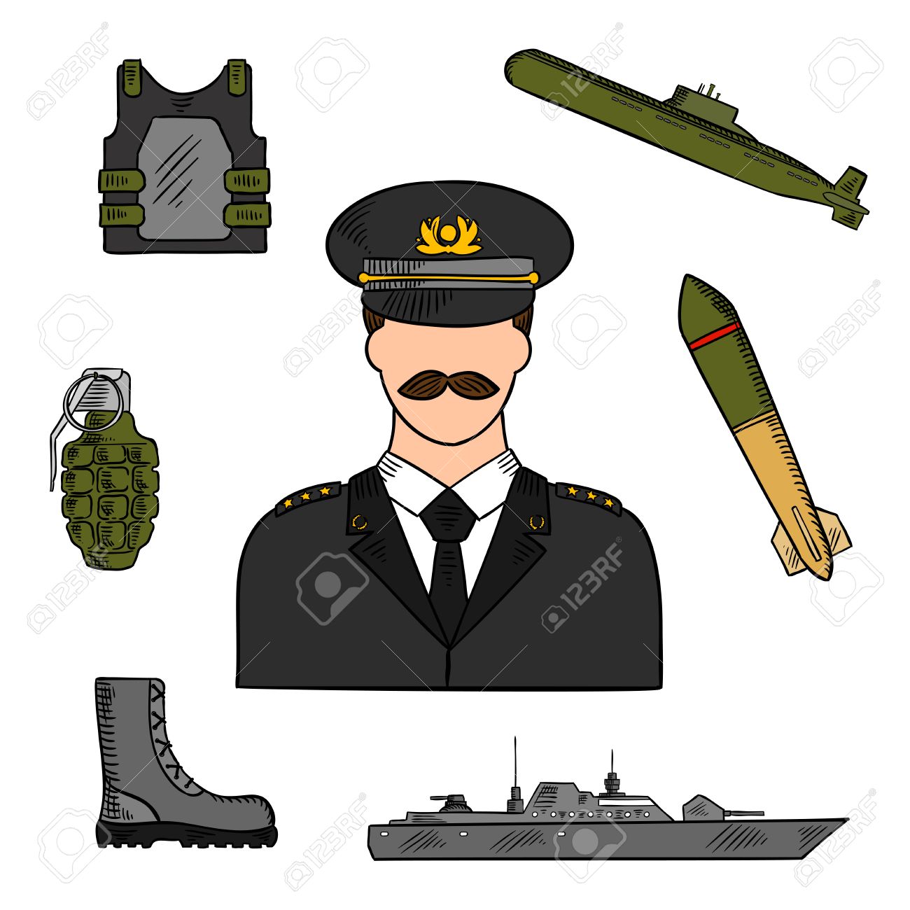 military man surrounded by army navy marines and coast guards