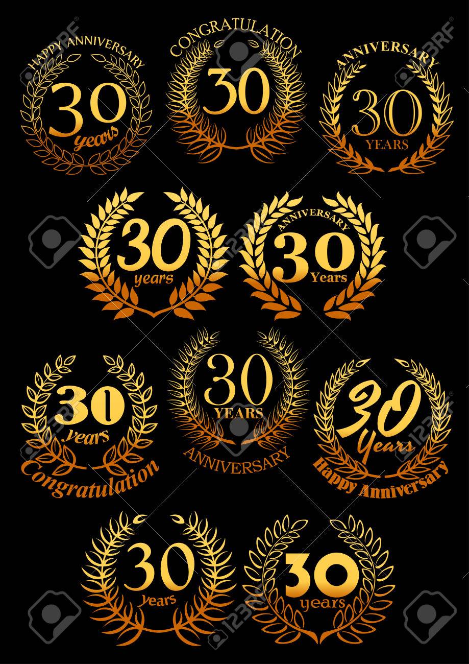 Icones De Guirlandes D Olivier Et Olivier Grec Antique Pour La Carte De Voeux De Celebration D Anniversaire 30 Ou Conception D Invitation Avec Brillants Cadres Floraux Dores Avec Texte De Felicitation Clip Art Libres