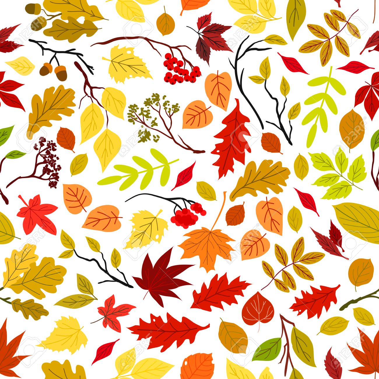 Autumn Leaves Seamless Pattern Background Vector Leaf And Stem Royalty Free Cliparts Vectors And Stock Illustration Image