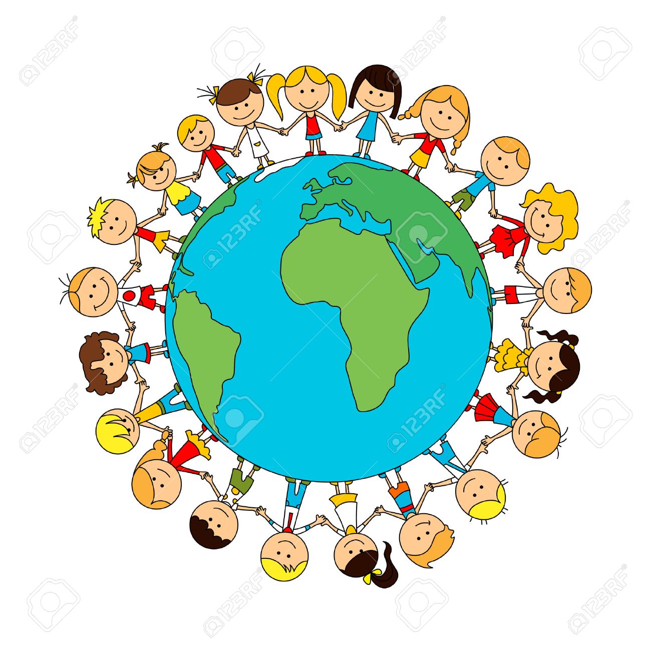 Children world friendship cartoon poster. Happy smiling kids around globe. Child unity and care concept vector symbol. Kindergarten boys and girls - 61616237 Children world friendship cartoon poster. Happy smiling kids around globe. Child unity and care concept vector symbol. Kindergarten boys and girls - 61616237