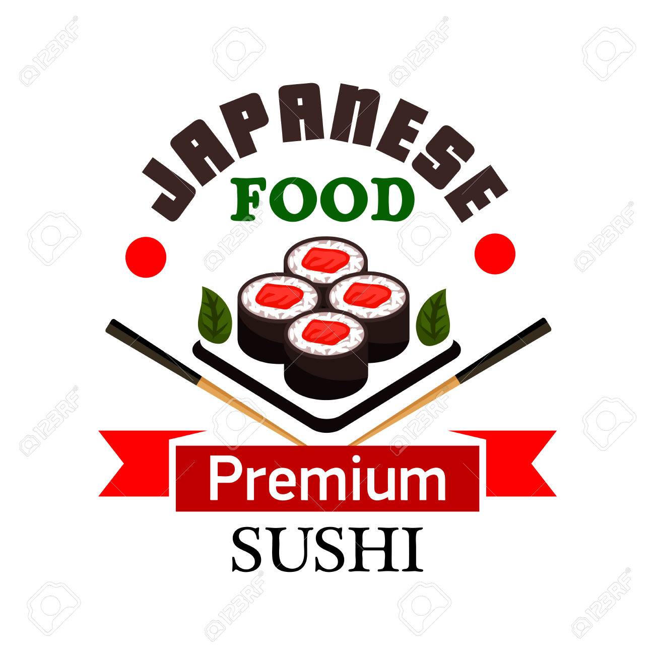 Sushi-Bar Und Japanische Küche Symbol Mit Sushi-Rollen Mit Lachs ... Sushi-Bar Und Japanische Küche Symbol Mit Sushi-Rollen Mit Lachs ...