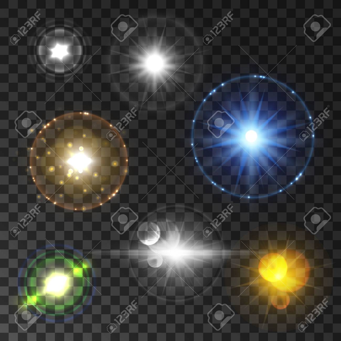 輝く星と太陽光をレンズ フレア エフェクトを設定します きらめくフラッシュの背景を透明に輝きのイラスト素材 ベクタ Image 輝く星と太陽光をレンズ フレア エフェクトを設定します きらめくフラッシュの背景を透明に輝きのイラスト素材 ベクタ Image