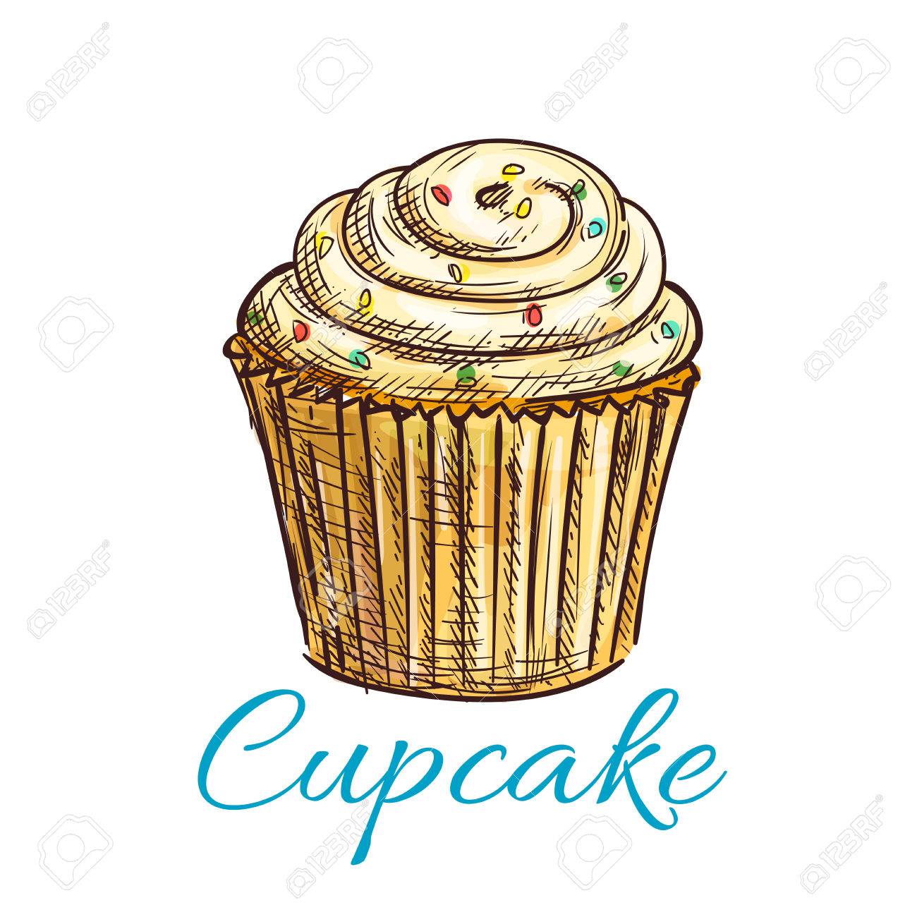 バニラのケーキとレモン クリームのアイシング 振りかける分離スケッチ ケーキ ショップ 洋菓子シンボル カフェ デザート メニュー デザイン のイラスト素材 ベクタ Image