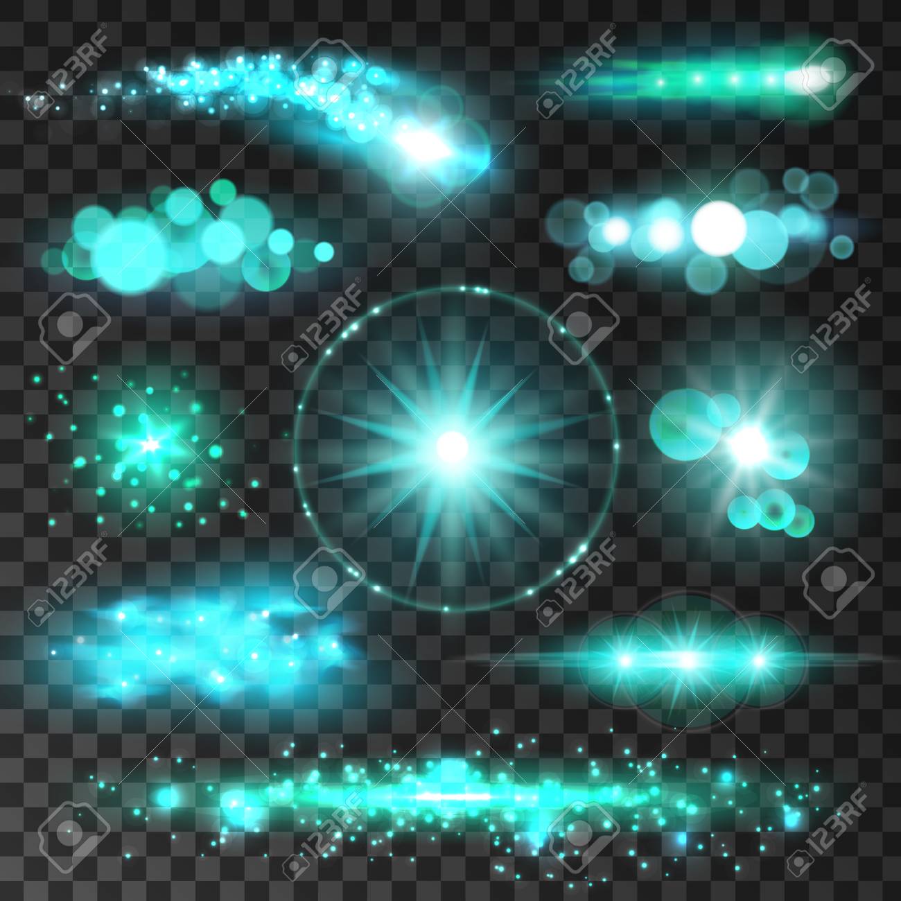 Fusée Dobjectif étoile Brillante Rayon De Soleil Brillant Et éclat Scintillant Effets De Lumière Verte Sur Fond Transparent Pour Lart Et La
