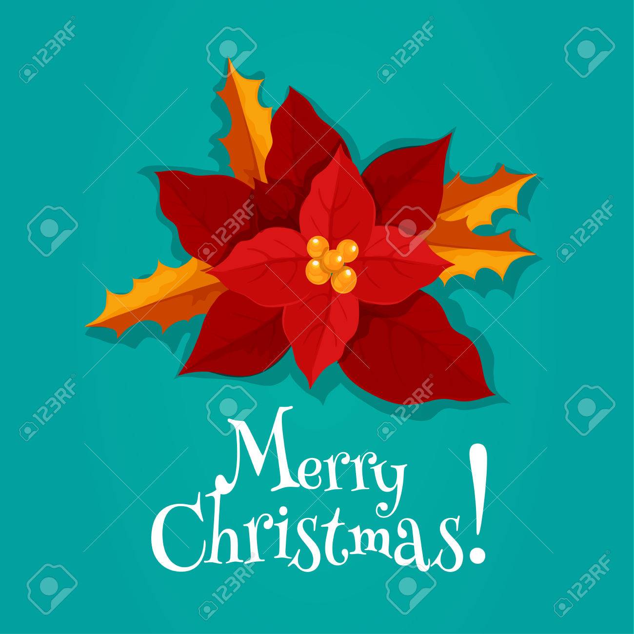 Affiche De Vacances De Noël Avec Fleur Rouge De Poinsettia Et Feuille De Houx Fleur De Noël Pour Carte De Voeux Conception De Décoration De Fête De