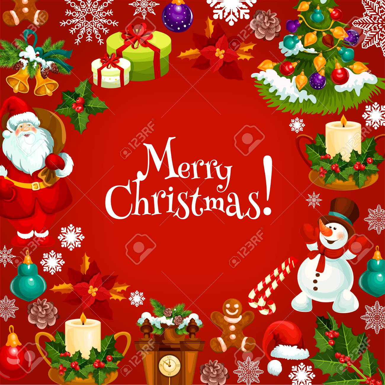 christmas day poster of gift santa with bag xmas tree with christmas day poster