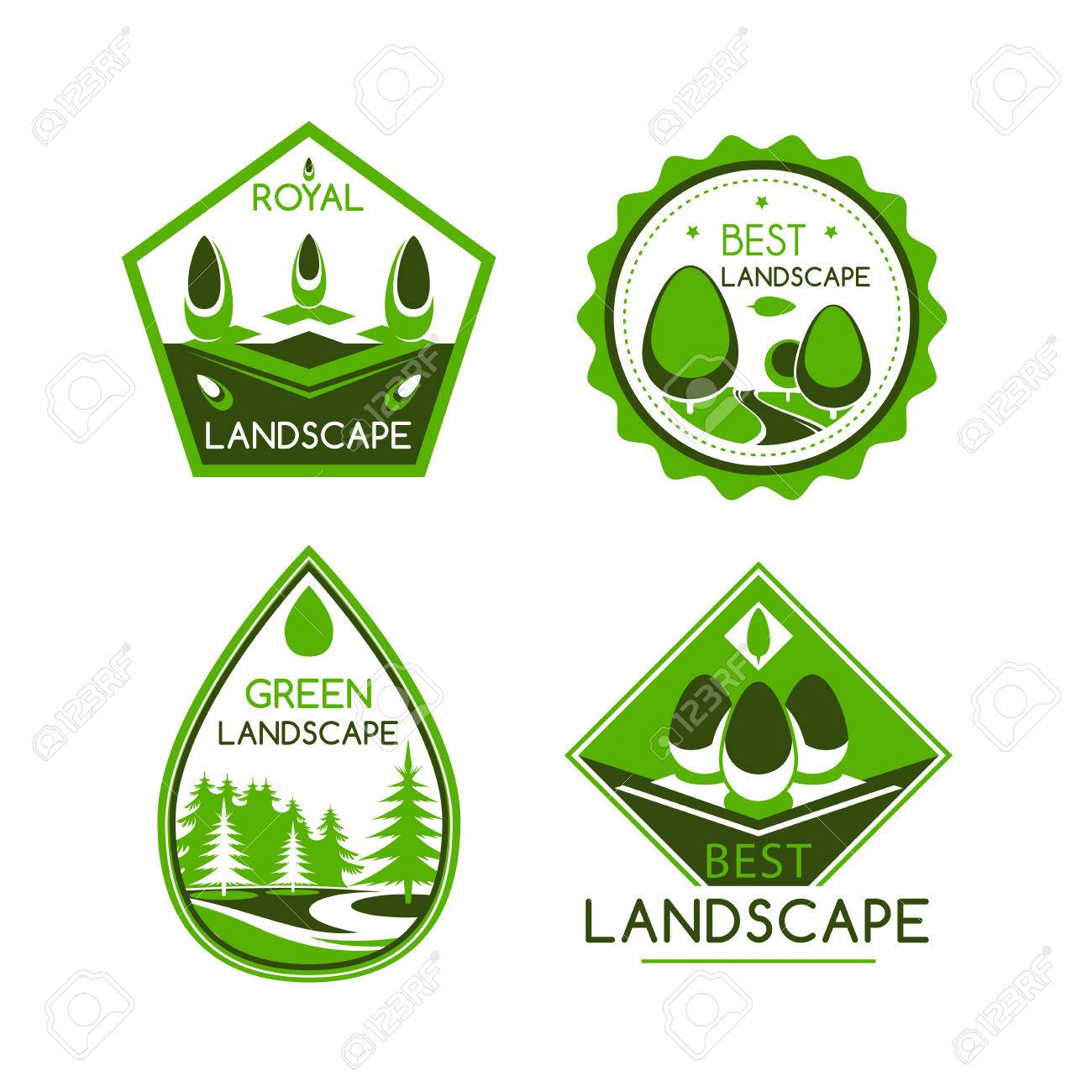 Landschaftsdesignservice Vektorikonen Oder Embleme Eingestellt Fur Haus Oder Garten Grune Pflanzen Und Baume Architektur Oder Umwelt Bau Oder Gartenbau Und Garten Unternehmen Award Oder Labels Lizenzfrei Nutzbare Vektorgrafiken Clip Arts