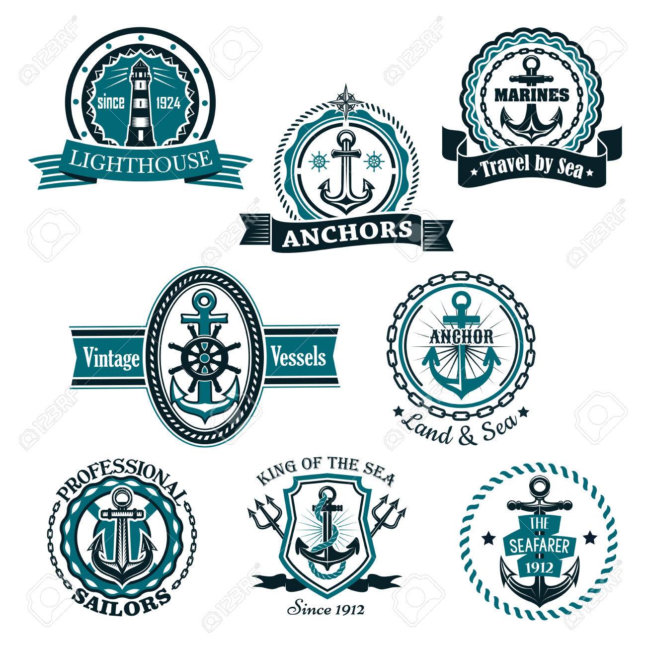 nautical heraldic or marine vector icons emblems and heraldry