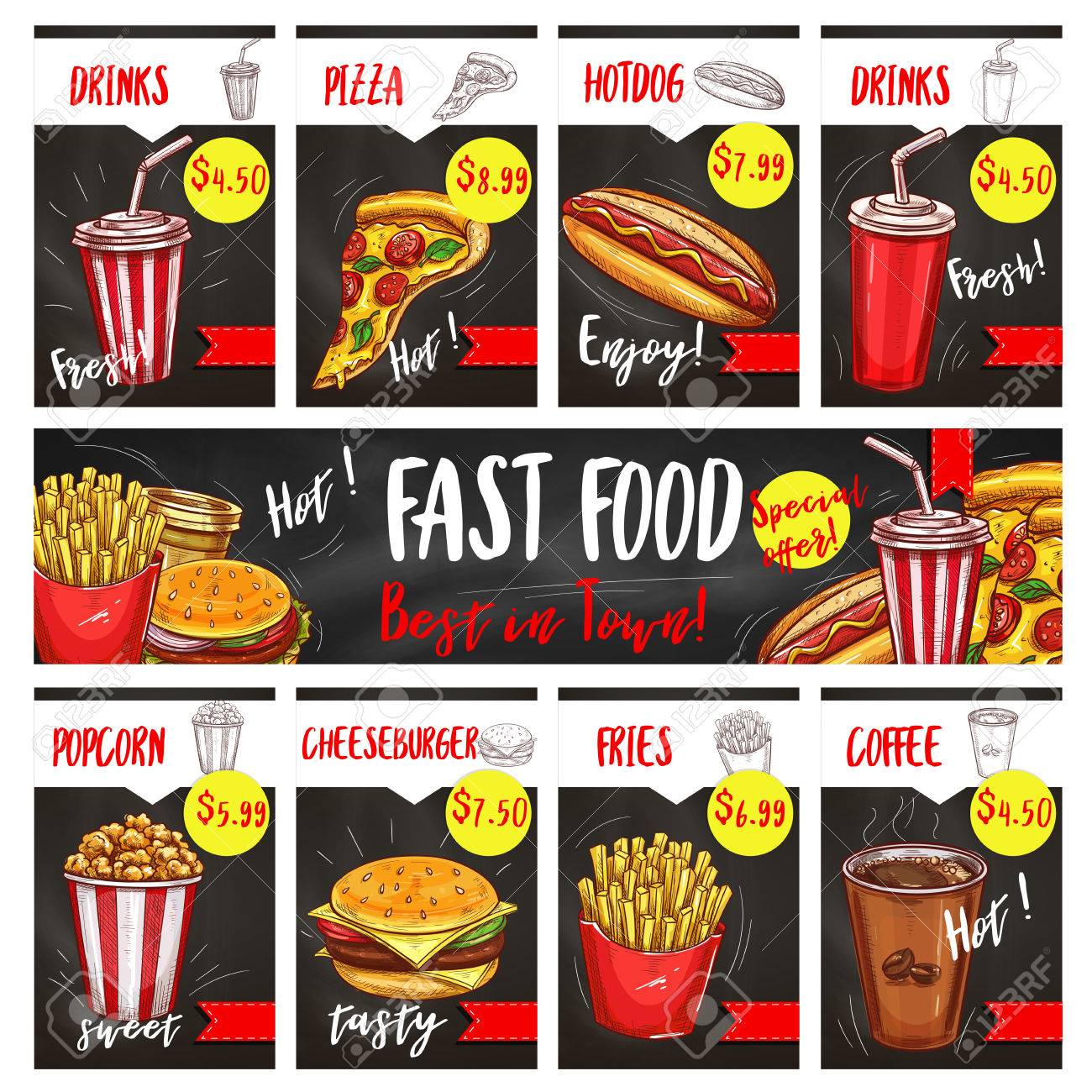 vector fast food menu price cards templates set royalty free