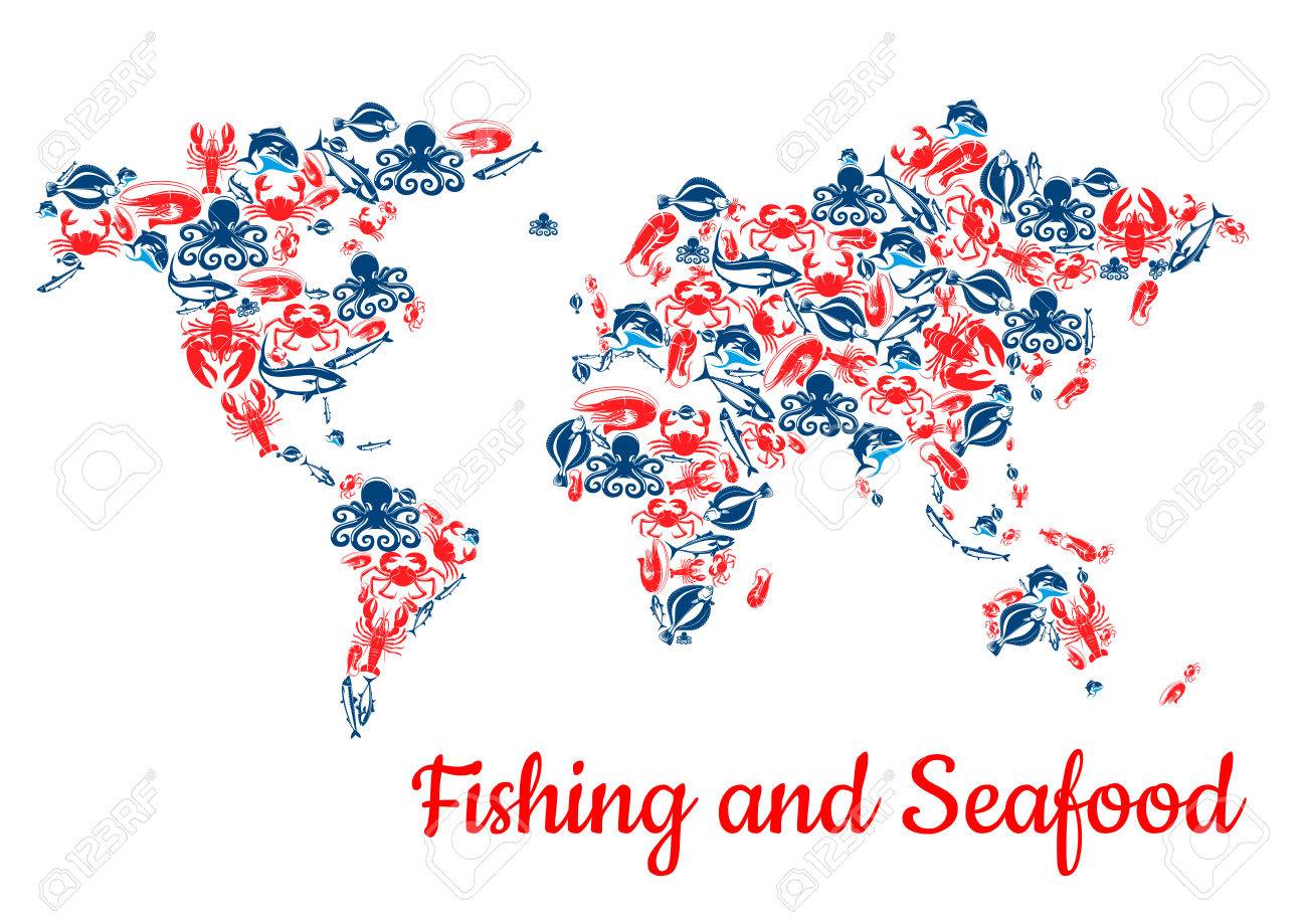 Peche Et Fruits De Mer Vecteur De Poisson Carte Du Monde Clip Art Libres De Droits Vecteurs Et Illustration Image