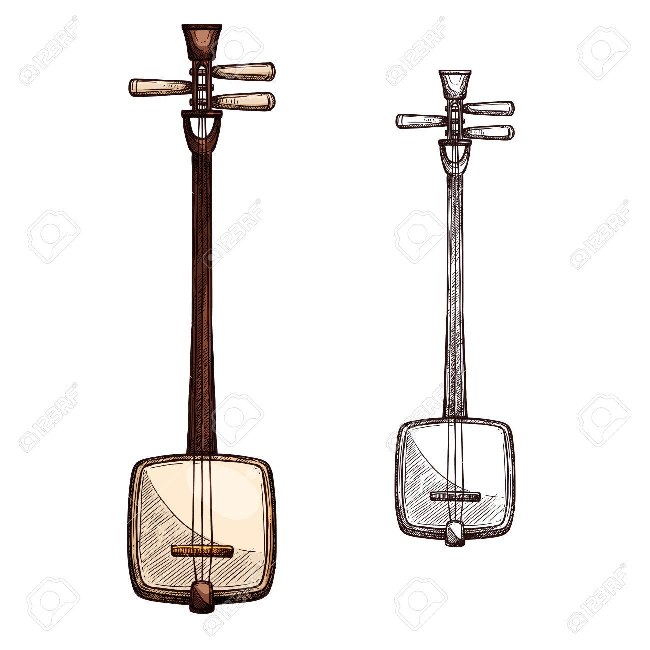 スケッチ日本弦楽器音楽ベクトルのイラスト素材 ベクタ Image