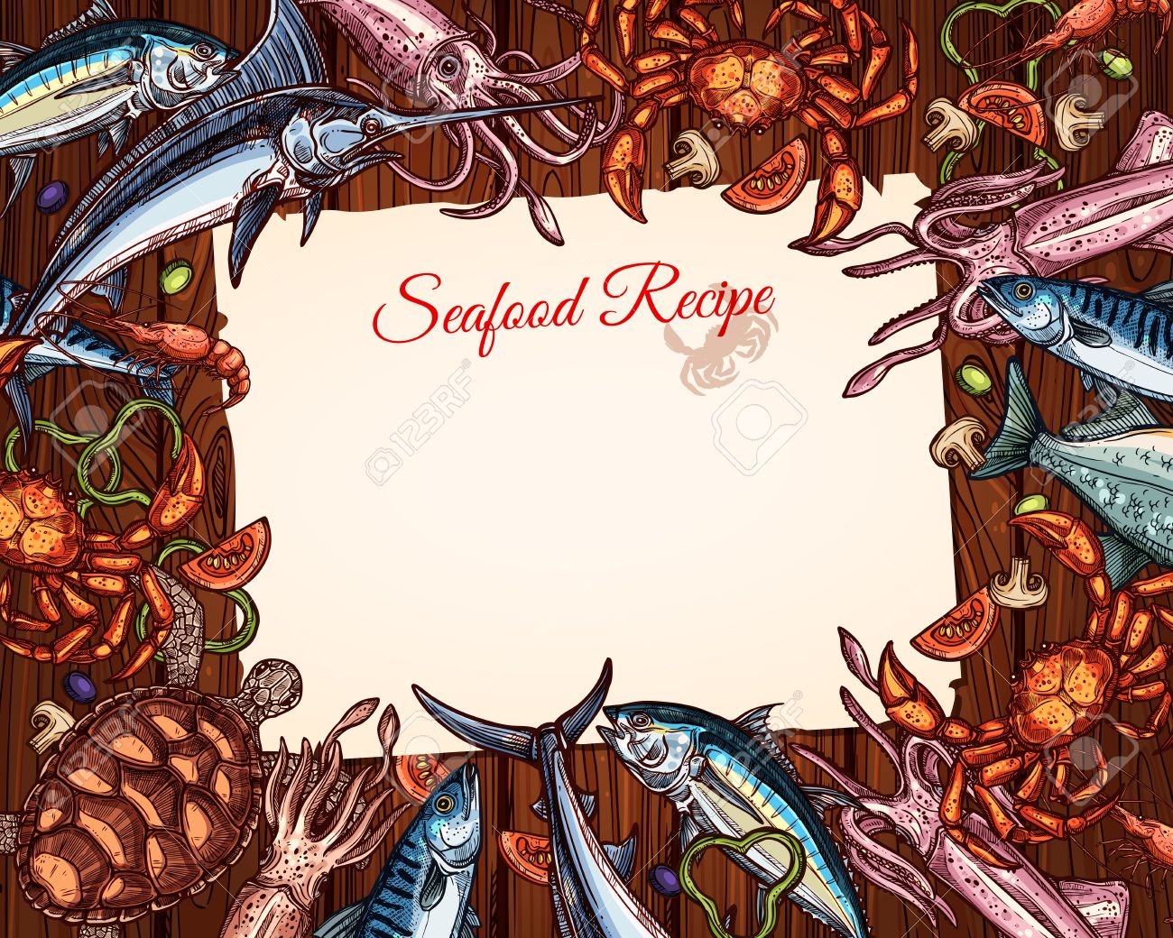a vector cooking recipe template of seafood and fish royalty free