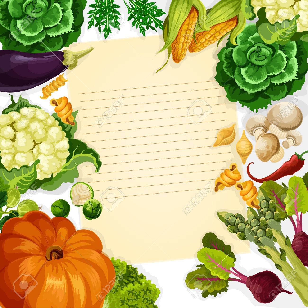 cooking recipe vector template of vegetables and farm veggies