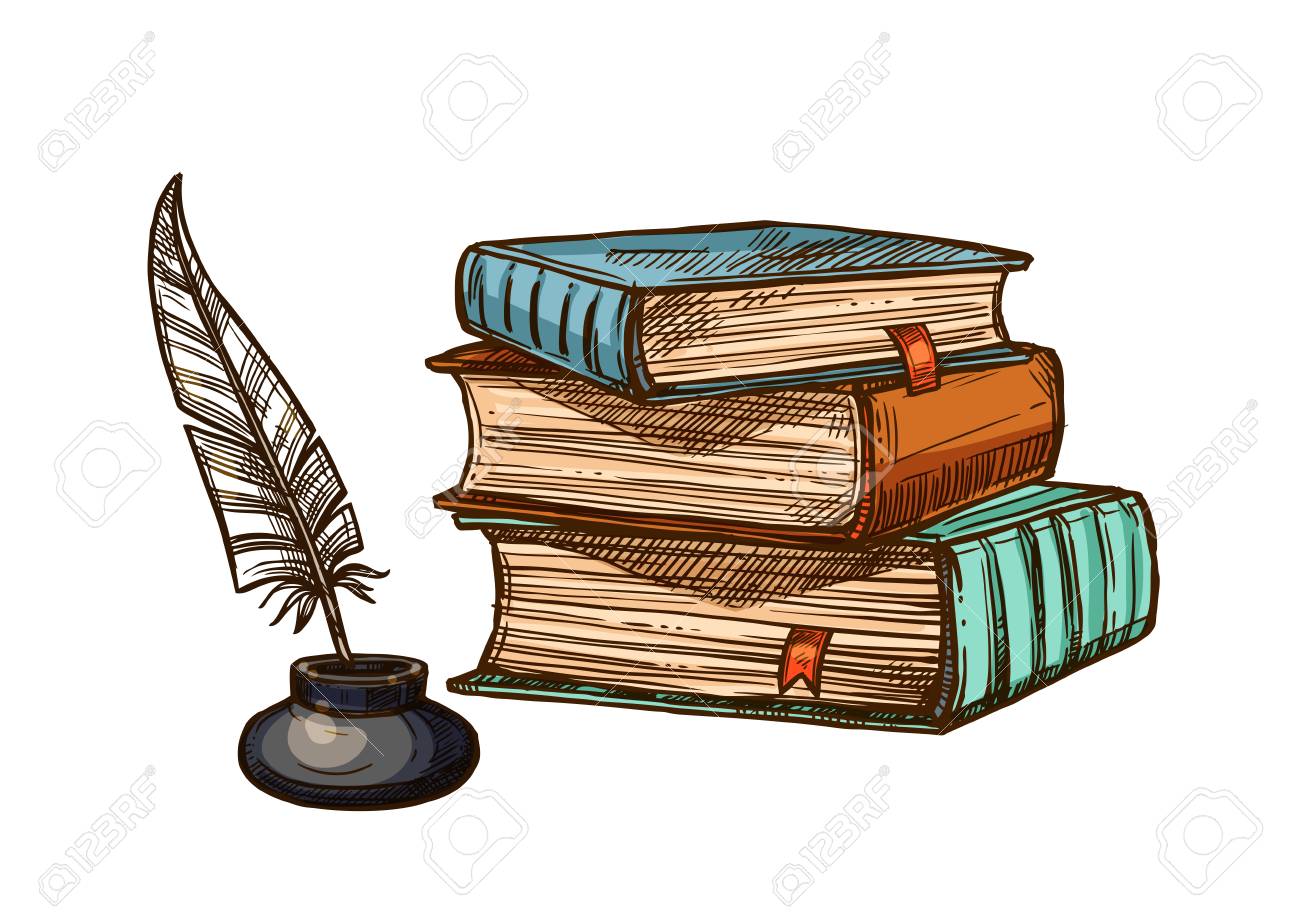 Vector Old Books And Ink Feather Quill Pen Royalty Free SVG, Cliparts,  Vectors, and Stock Illustration. Image 81227202., image size:1300x919