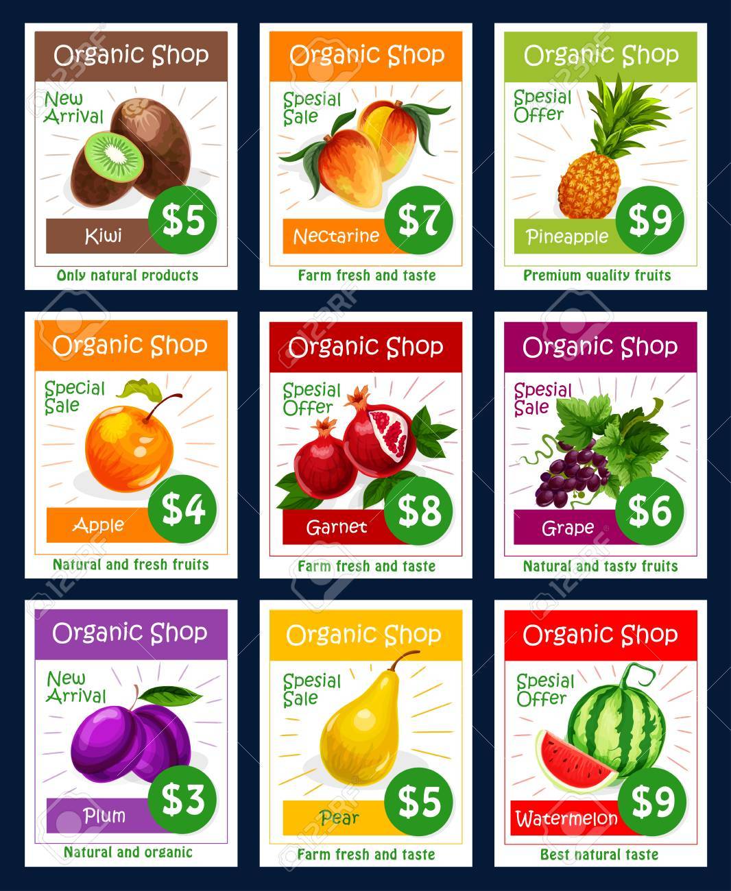 Vector Fruits Price Cards Set For Fruit 