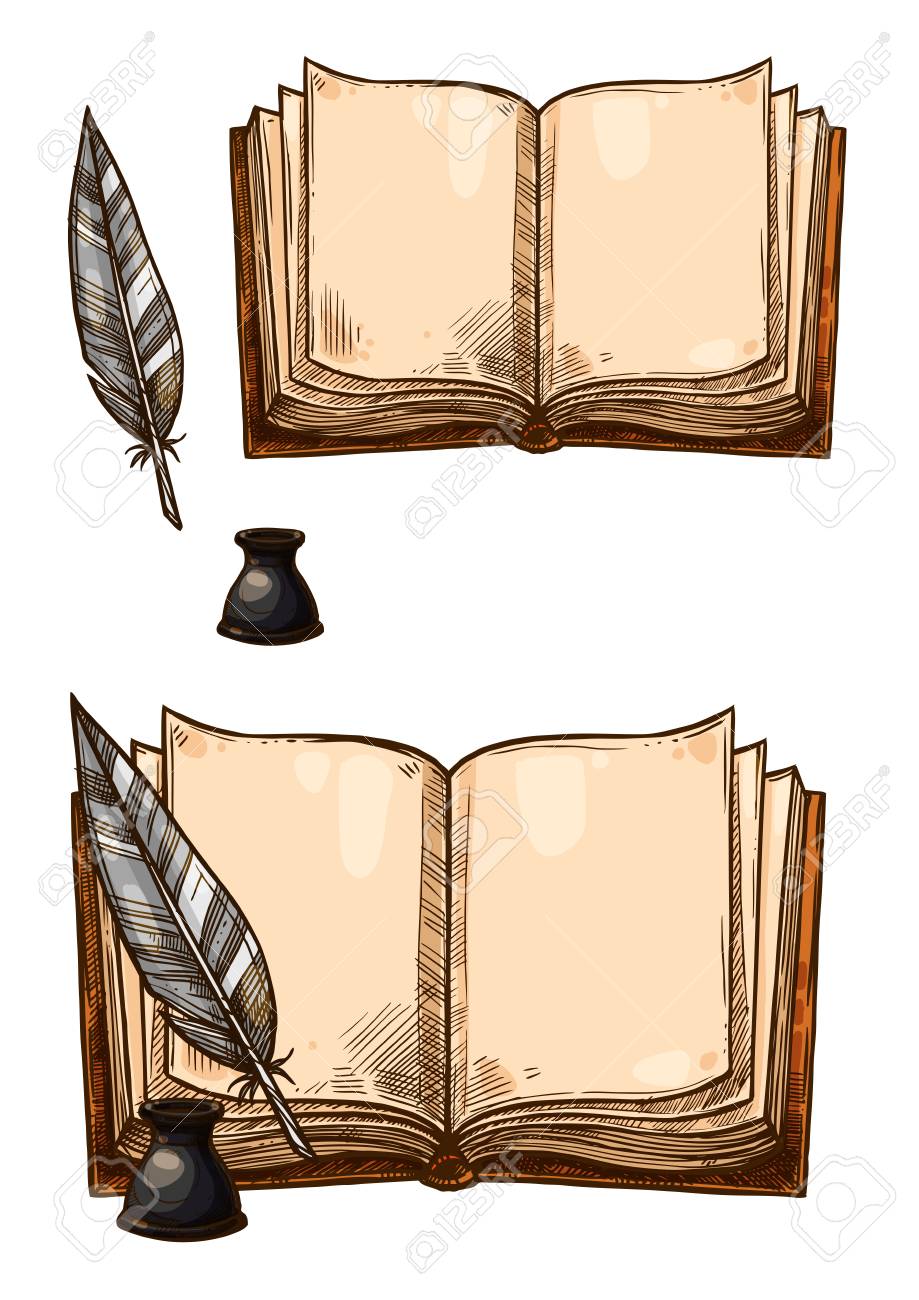 Vector Old Books And Ink Quill Feather Pens Royalty Free SVG, Cliparts,  Vectors, and Stock Illustration. Image 83088197., image size:919x1300