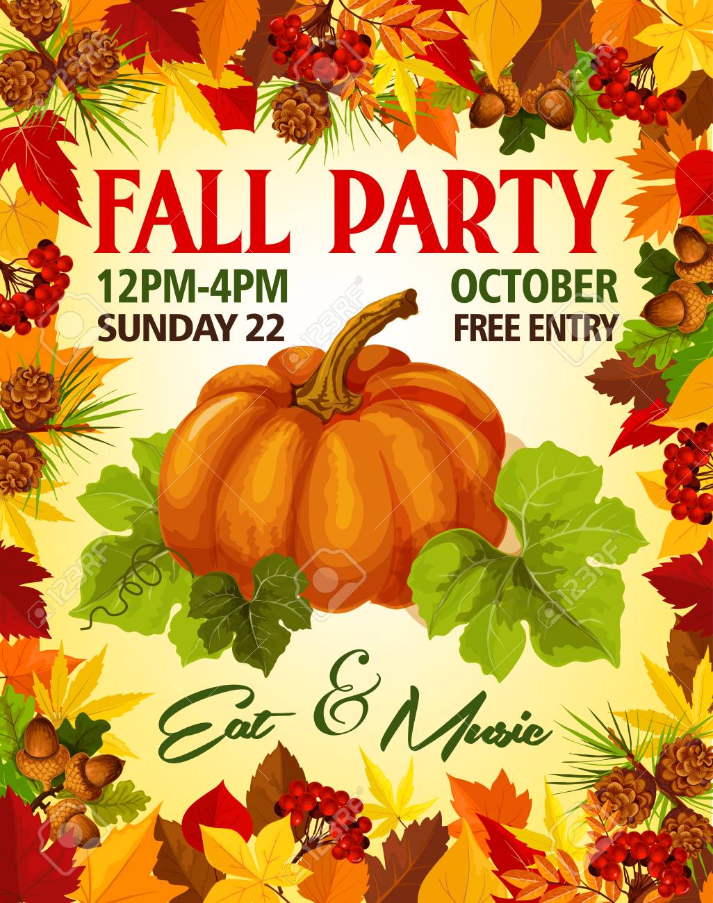fall party invitation poster of leaflet template for autumn seasonal fall party invitation