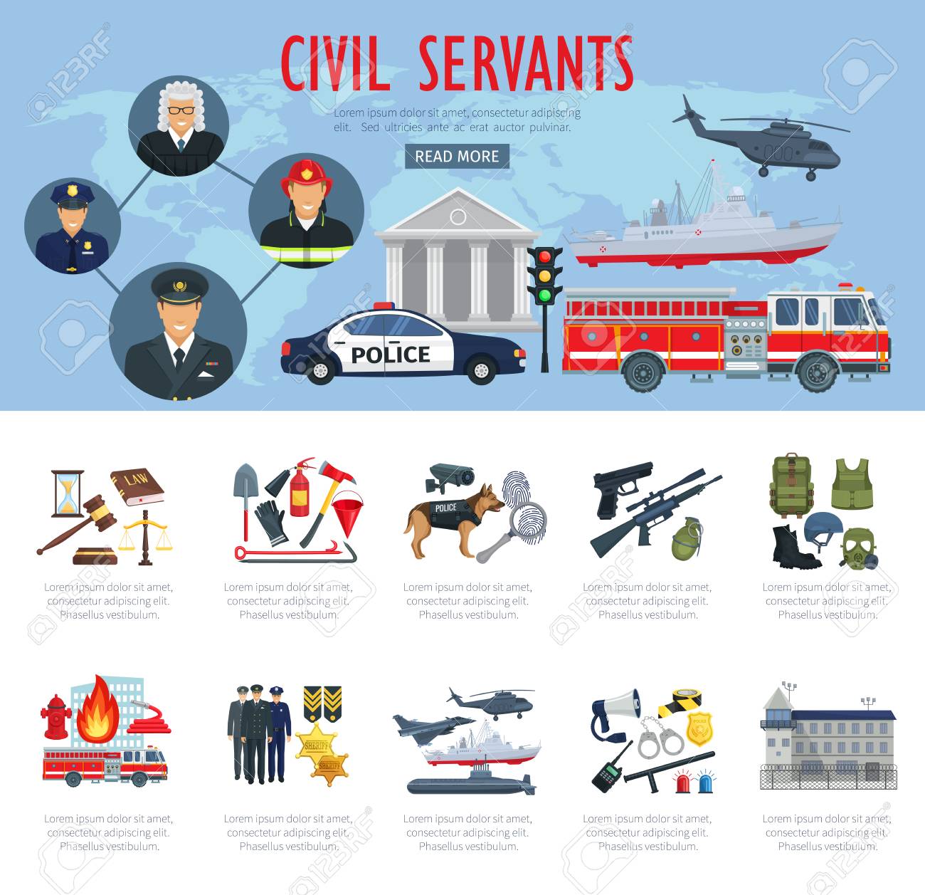 Poster of civil servants, judge, police and aviation - 84969532 Poster of civil servants, judge, police and aviation - 84969532