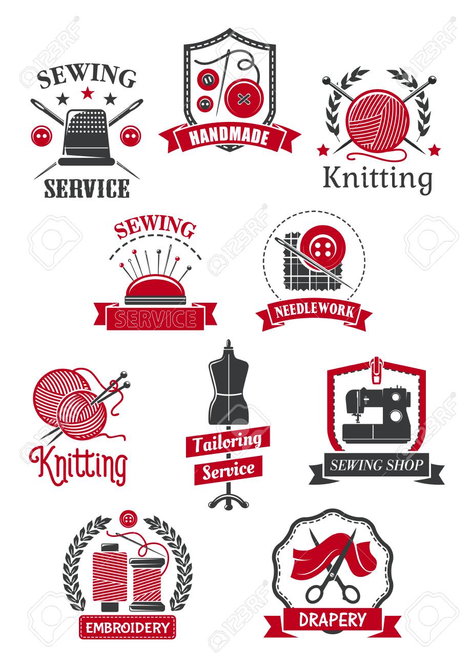 Tailor And Sewing Shop Symbol Set Sewing Machine Needle Thread Royalty Free Cliparts Vectors And Stock Illustration Image 85567815