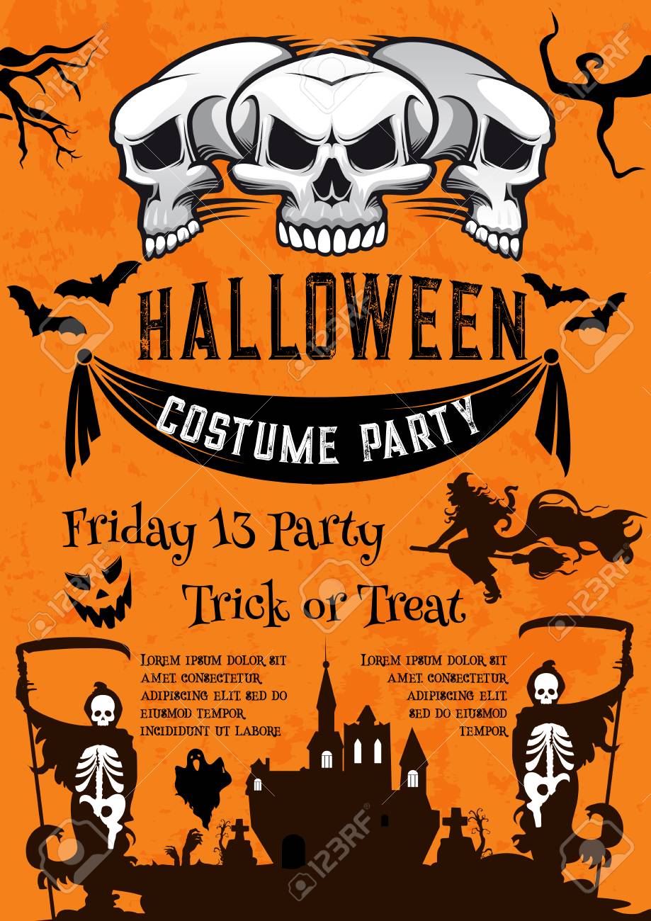 Halloween Holiday Poster For Costume Horror Party Royalty Free SVG,  Cliparts, Vectors, and Stock Illustration. Image 86193096., image size:919x1300