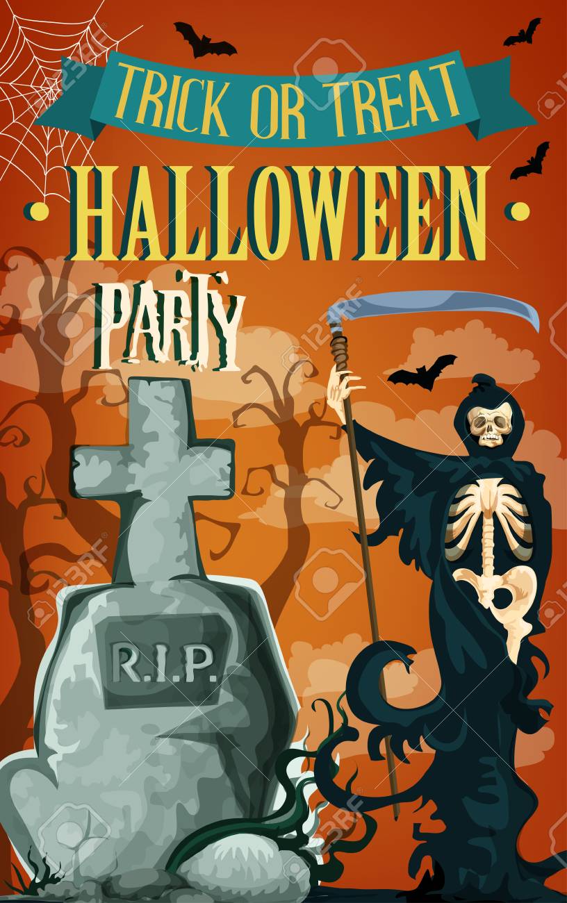halloween trick or treat party celebration poster template or